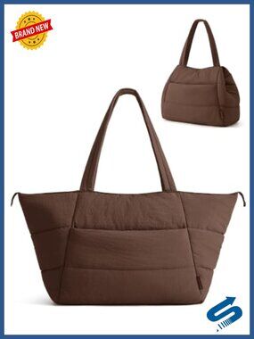 2-in-1 Convertible Tote Bag Puffy Trapezoid Work Travel Handbag